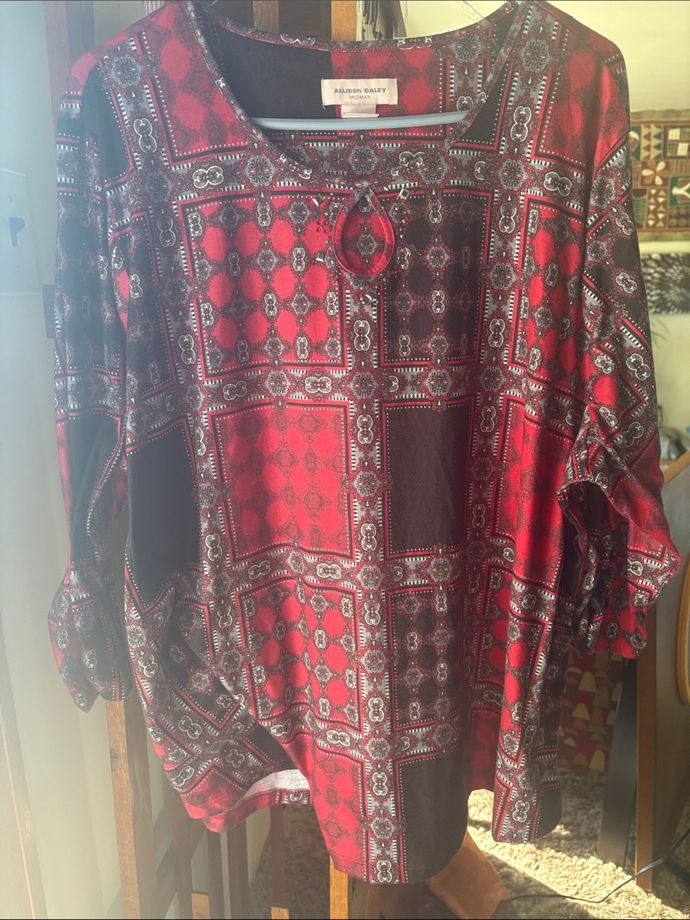 Allison Daley Red and Black Patterned Tunic Top
